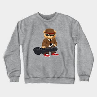 Teddy Bear  in Musician Stylish carrying guitar case Crewneck Sweatshirt